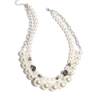 Paparazzi White Pearl and Silver Necklace Radiant Repetition Layered Fashion